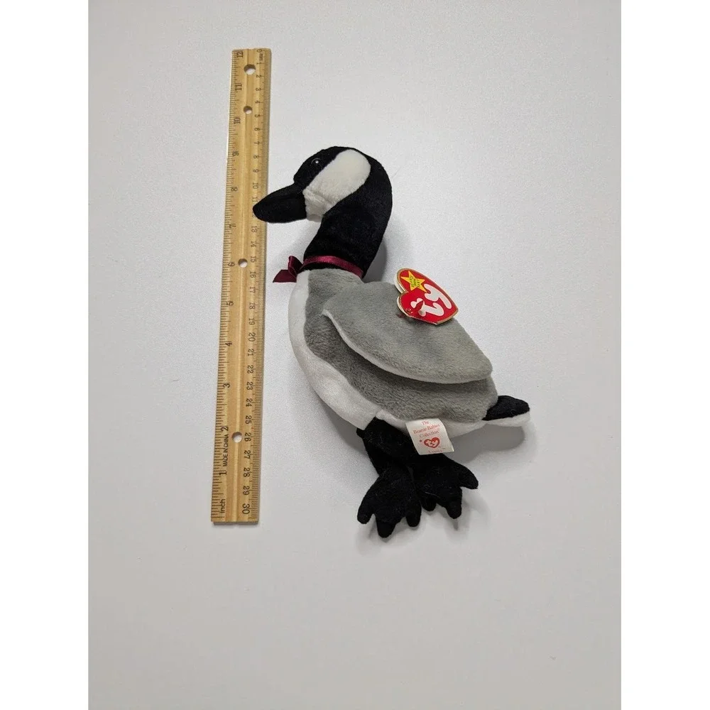 1998 Ty Beanie Babies Canada Goose Loosy Gray Black White Ribbon Plush Small